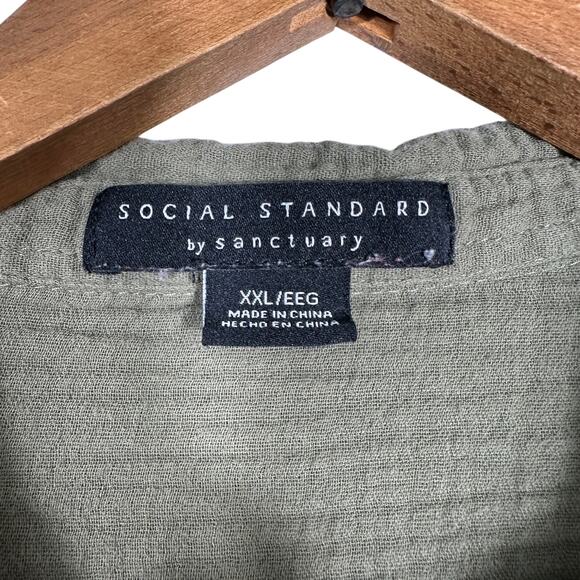 Social Standard by Sanctuary Olive Green Gauze Button Shirt Women’s XXL - Picture 10 of 11